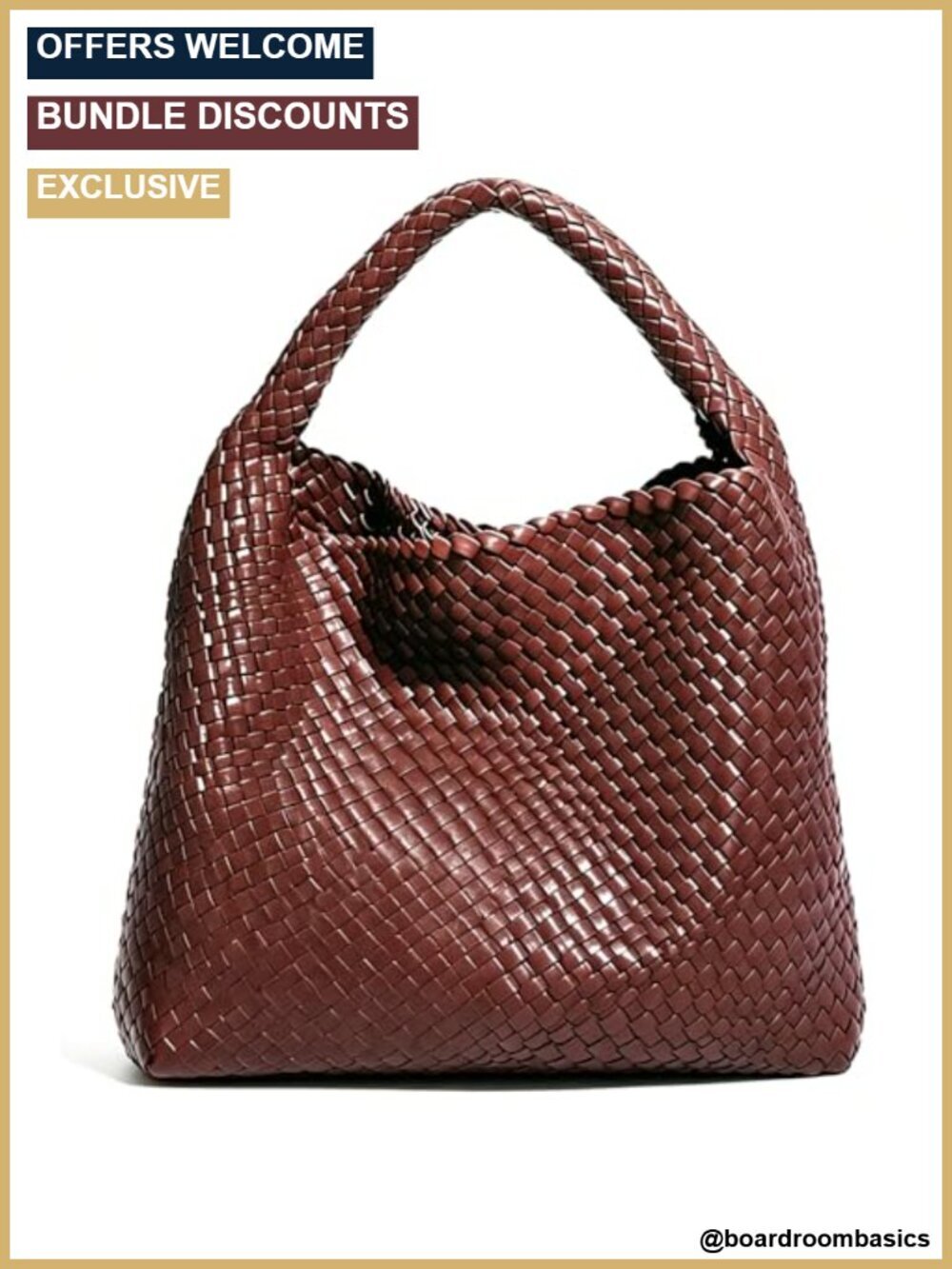 Handwoven Vegan Leather Hobo Tote Bag with Clutch, Large